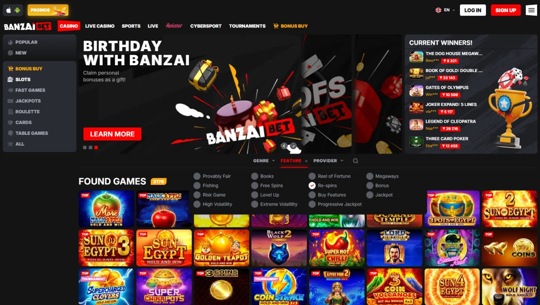 Birthday promotion banner on Banzai offering personal bonuses and rewards for players